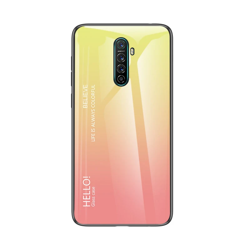 Чехол из закаленного стекла с градиентом для OPPO Realme X2 Pro XT X, силиконовая задняя крышка для телефона Reno Ace Realme 3 5 Pro Q C2 - Цвет: Yellow