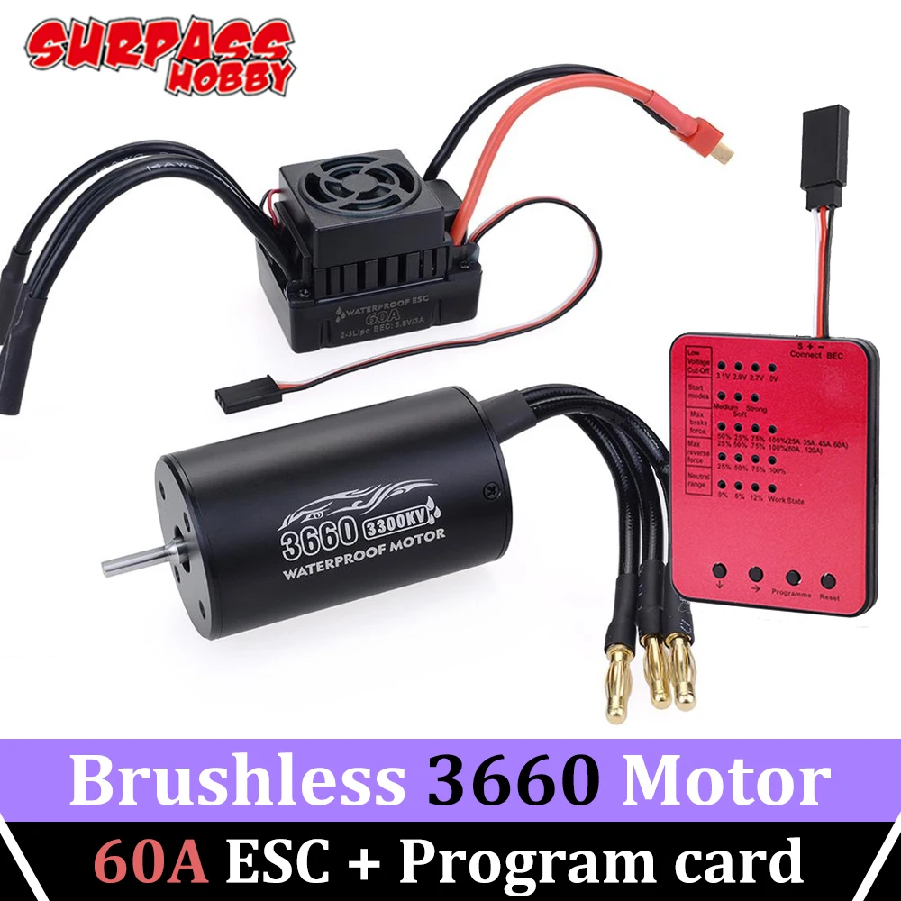 SURPASS HOBBY водонепроницаемый 3660 бесщеточный двигатель 2600KV 3300KV 3 175mm 60A ESC программная