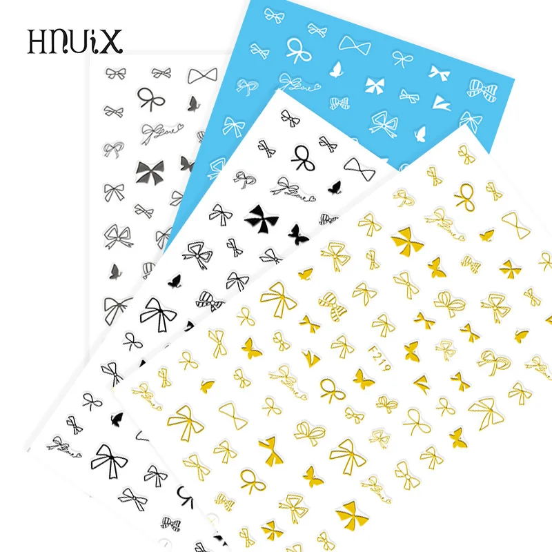 HNUIX, золотые 3D наклейки для ногтей, бант, линии, Геометрическая полоса, сердце, самоклеющиеся, для дизайна ногтей, сделай сам, переводные наклейки, маникюрные советы, украшения