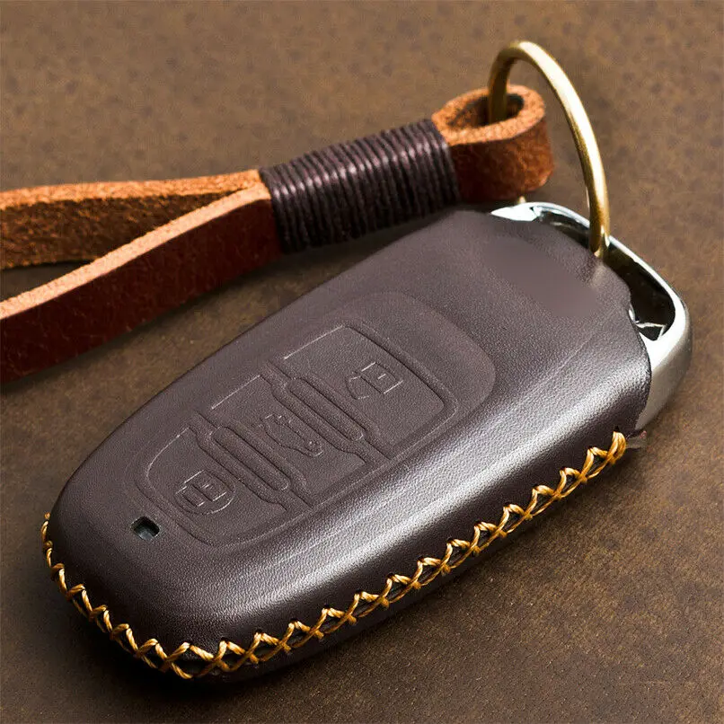 

For Audi A3 A4 A5 A6 A7 A8 Real Leather Retro Style Remote Key Shell Cover Case