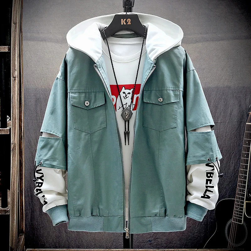 Spring Autumn Mens Mixed Color Hooded Jacket Cargo Style Safari Casual Coats Loose Outwear Male Jackets T67 - Color: 6
