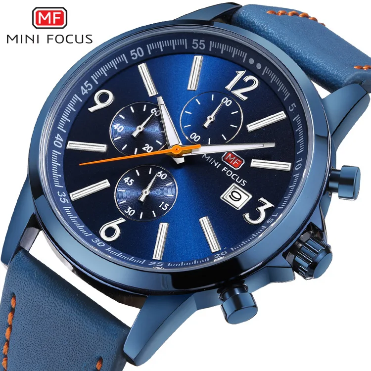 

Mini FOCUS Brand Genuine Product Multi-functional Business Men's Watch Calendar Night Light Waterproof Leather Watch Strap 0084G