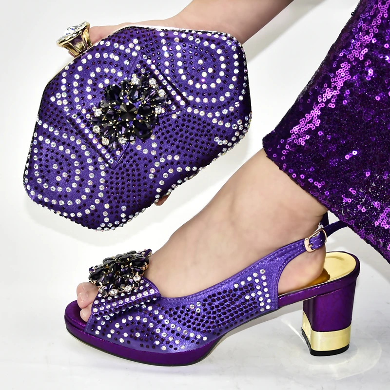 Комплект из туфель и сумочки в итальянском стиле; вечерние туфли и сумочка в комплекте в нигерийском стиле; Итальянские женские свадебные туфли высокого качества в африканском стиле - Цвет: Фиолетовый
