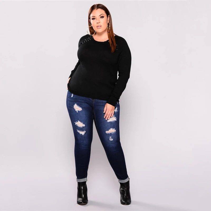 Новые летние джинсовые женские плюс SizeXXL-7XL джинсы Рваные стрейч обтягивающие изящные джинсы из хлопчатобумажной ткани брюки с высокой талией