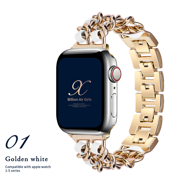 for Apple Watch6 5 4 40mm 44mm Watchband Stainless Steel Chain With Leather Bracelet Strap  for iwatch Series3 2 738mm 42mm