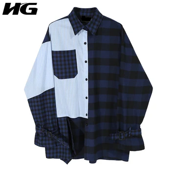 

HG Plaid Patchwork Blouse Women Loose Fashion Simple Casual Turn Down Collar 2020 New Autumn Full Sleeve Shirt Goddess ZP3158