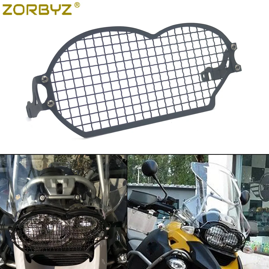 

ZORBYZ Motorcycle Black Steel Headlight Protector Guard Mesh Lens Cover For BMW R1200GS ADV Oil Bird 2005-2012