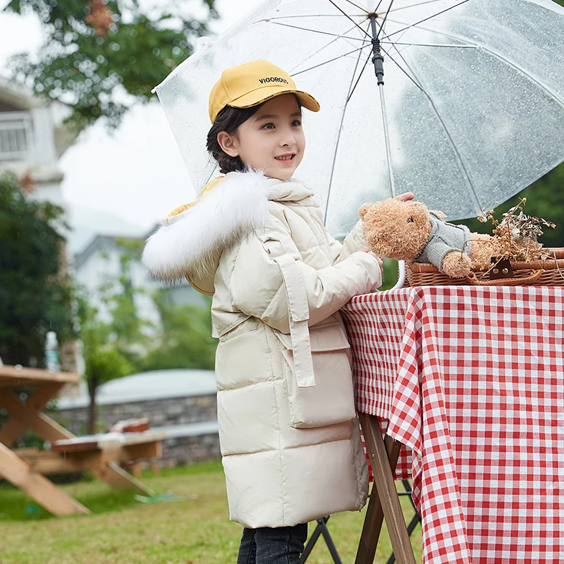 Children's down jacket girls long section hooded coat new Korean version of the thickening girl winter coat kids outerwear