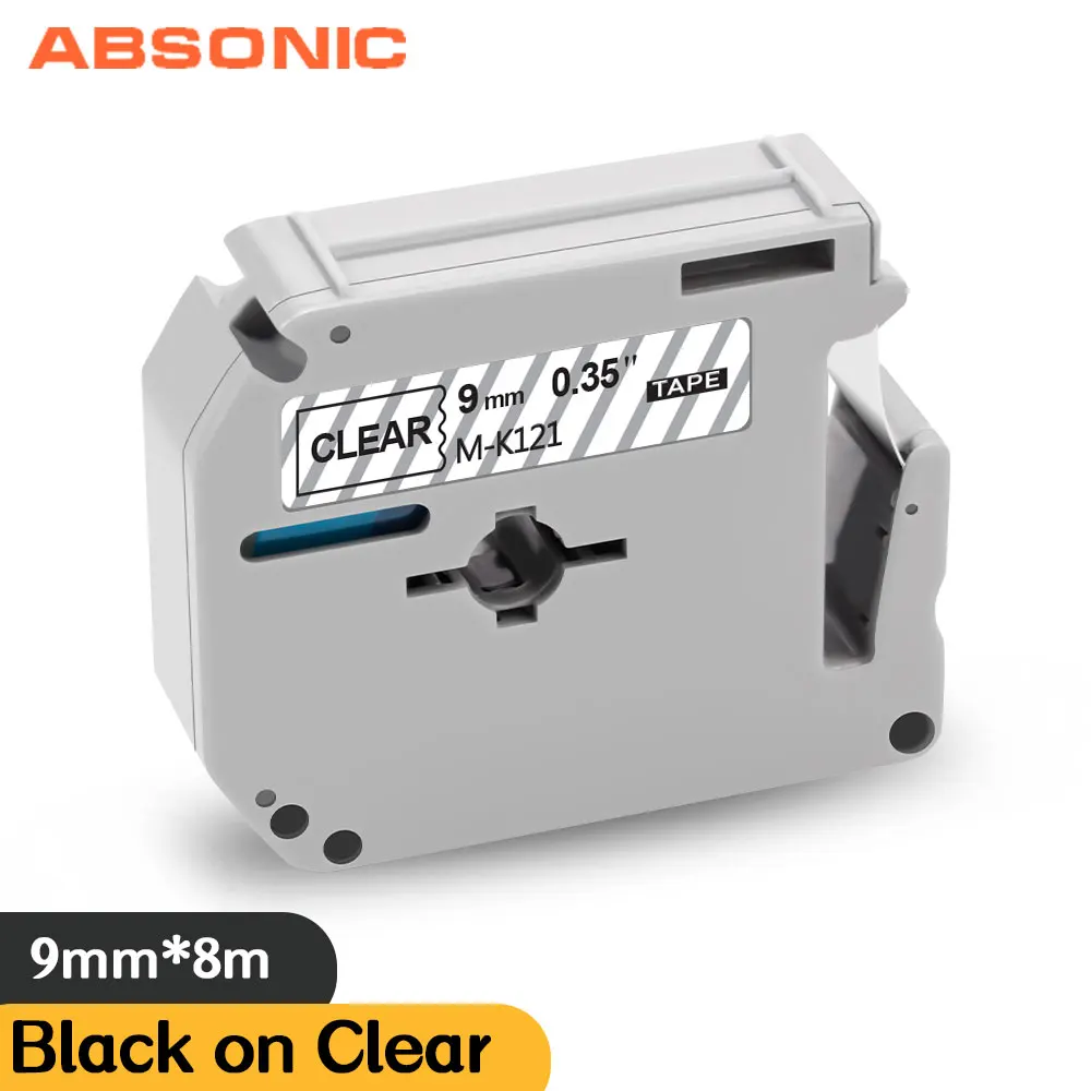 Absonic 9Mm M-K121 MK121 MK 121 MK-121 Jelas P-touch Label Tape Kompatibel untuk Saudara PT-90 PT-80 PT-65 PT-45 PT-M95 LabelMaker