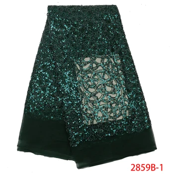 

High Quality Emerald Green Lace Fabric 2019 Latest African Tulle Beaded Embroidery Sequins Lace for Wedding Dress AMY2859B-1
