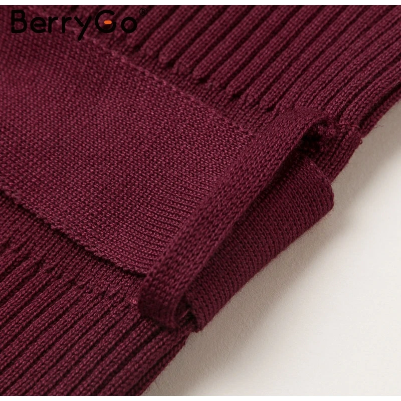 BerryGo Элегантное трикотажное платье с высокой талией женское облегающее одноцветное офисное дамское осеннее платье сексуальное облегающее женское платье с длинным рукавом