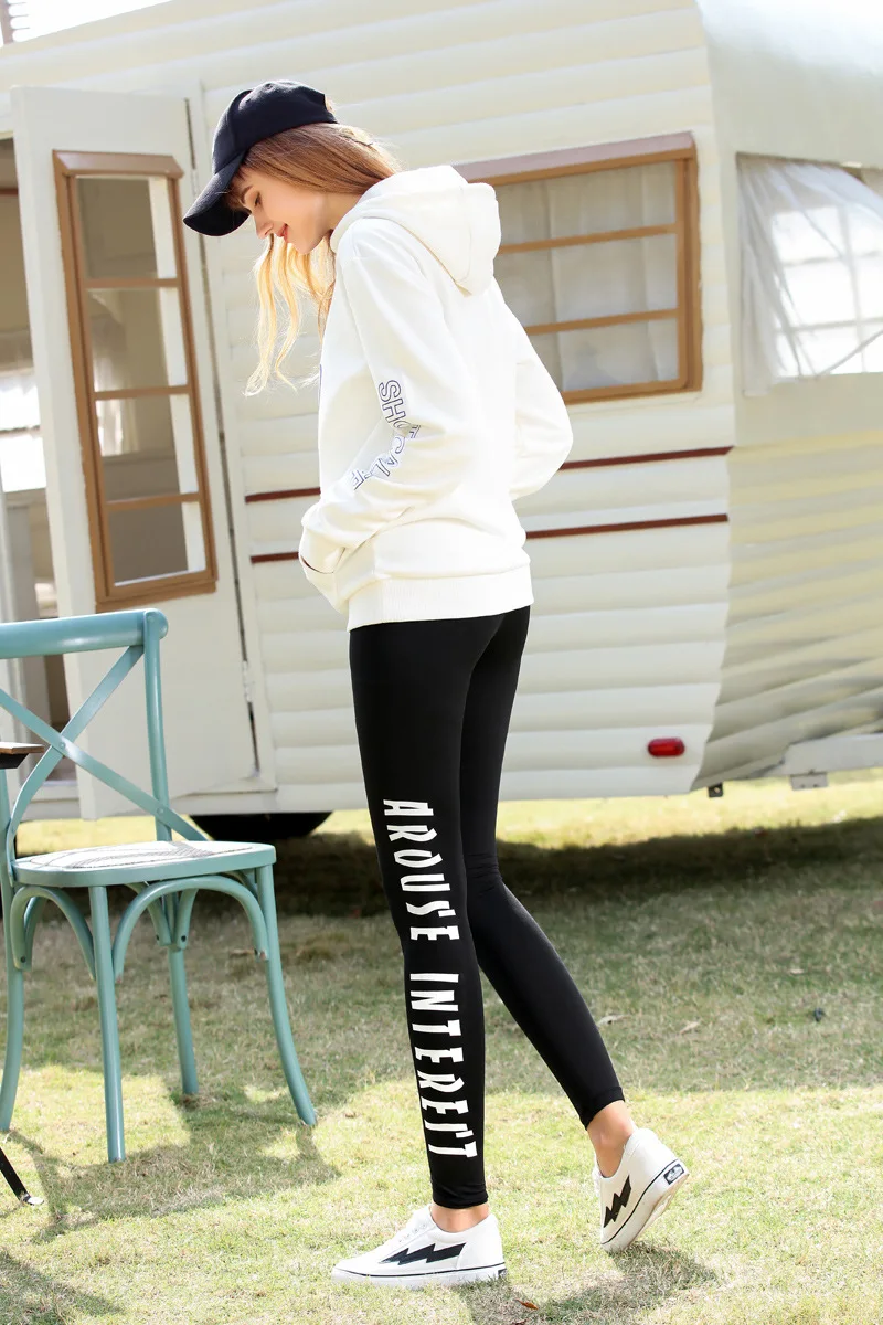 

Outer Wear Lettered Large Size Leggings Women's Fashion Black with Thin Look Yoga Pants Spring And Summer Thin Sports Korean-sty