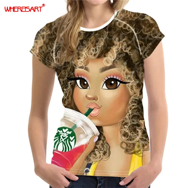 WHEREISART футболки для женщин Blow Bubbles футболка для взрослых Футболка африканская темнокожая девушка футболки короткий рукав o-образный вырез Топы - Цвет: YQ4565BV