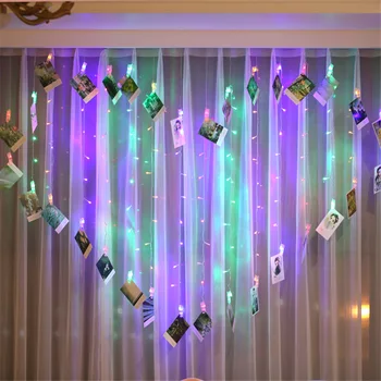 

LED Icicle Curtain fairy String Lights With Photo Clips 2*1.5M Christmas garland Curtain Lights Window Bedroom Wall Stage Decors