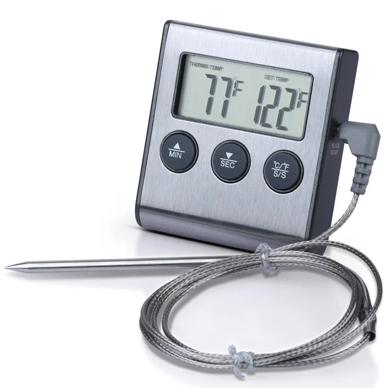 Digital Grill BBQ Oven Meat Thermometer/Food Cooking Kitchen Timer Stainless Steel JS21