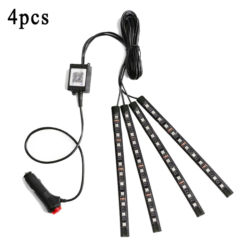 4 шт. DC12V автомобильный интерьер 5050 светодиодный RGB многоцветный светильник с полоской для атмосферного телефона ПРИЛОЖЕНИЕ управление музыкой комплект Автомобильный интерьер декоративный светильник