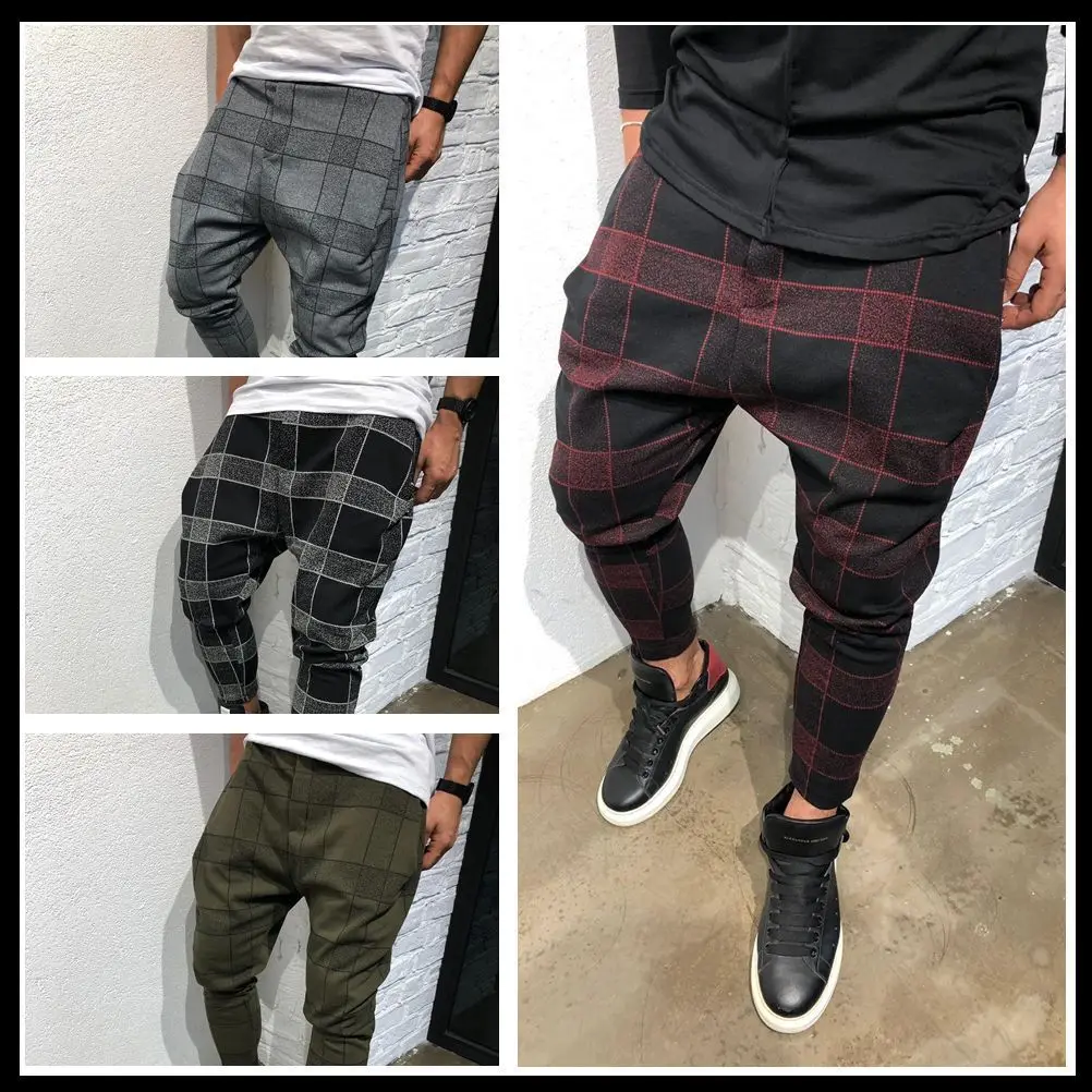 

2019 Summer Men Plaid 3D Digital Printing Casual Pants Gradient Fashion Athletic Pants Men's
