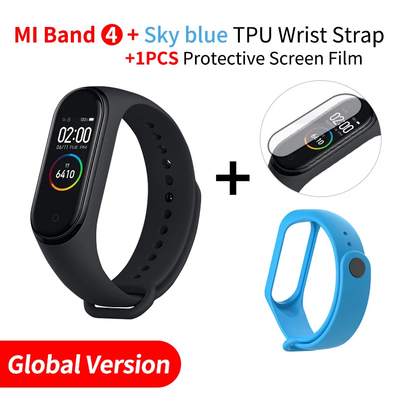 EN Add Skyblue Strap Xiaomi Mi 4 смарт-браслет монитор сердечного ритма фитнес-трекер полноцветный AMOLED дисплей Водонепроницаемый BT5.0 - Цвет: EN Add Skyblue Strap
