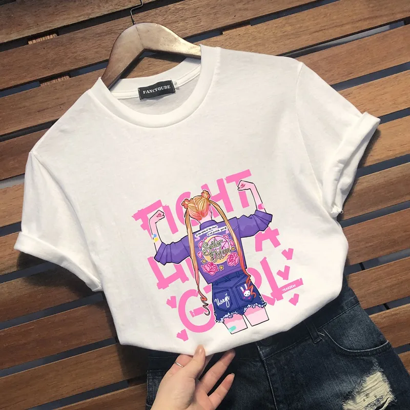 Anime Sailor Moon Tee Kawaii Summer Women T-shirt Harajuku Sweet Print Short Sleeve Tshirt Female Top Tees shirts graphic