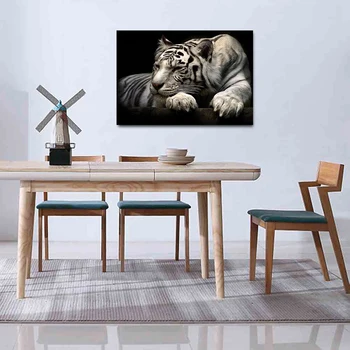 

White Tiger Wall Art Canvas Paintings Modern Fashion Animal Posters and Printings Pictures for Living Room Home Decor Unstretche