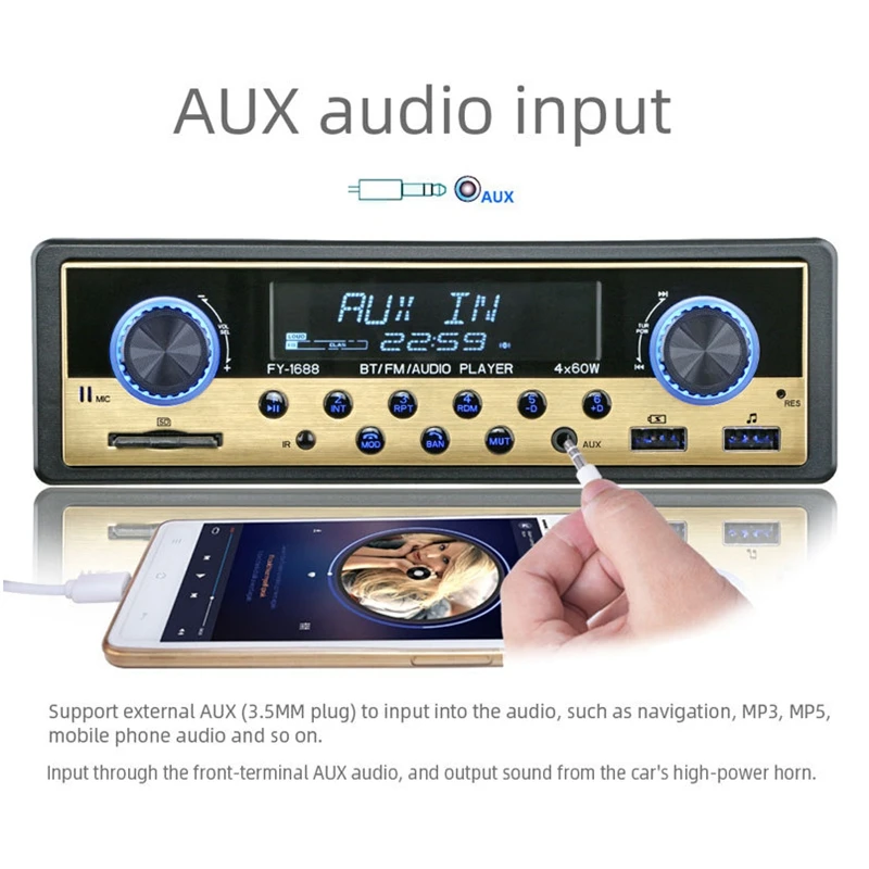 1 DIN Car MP3 Multimedia Player Bluetooth Radio Car Stereo Radio TF 2 USB AUX Input Receiver Audio Auto Electronics 12V In-Dash