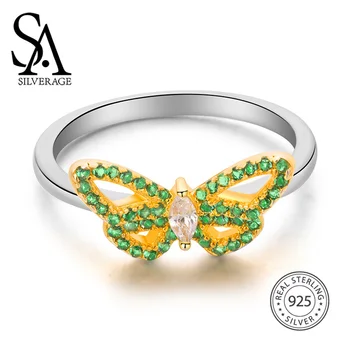 

SA SILVERAGE Green Butterfly Finger Ring Female Fashion 925 Sterling Silver Single Ring Original Fashion Jewelry 925 Female 2019