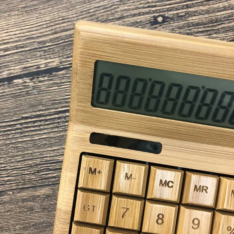Functional Desktop Calculator Solar Power Bamboo Calculators with Large Display AXYF 4