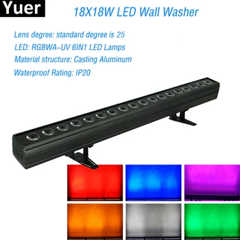 

LED 18X18W RGBWA-UV 6IN1 LED Wall Washer DMX512 Disco Lights Professional Stage DJ Halloween Indoor Decoration light Equipment