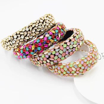 

Luxury exaggerated rhinestone sponge headband Baroque luxury heavy industry exaggerated color rhinestone hair accessories 801