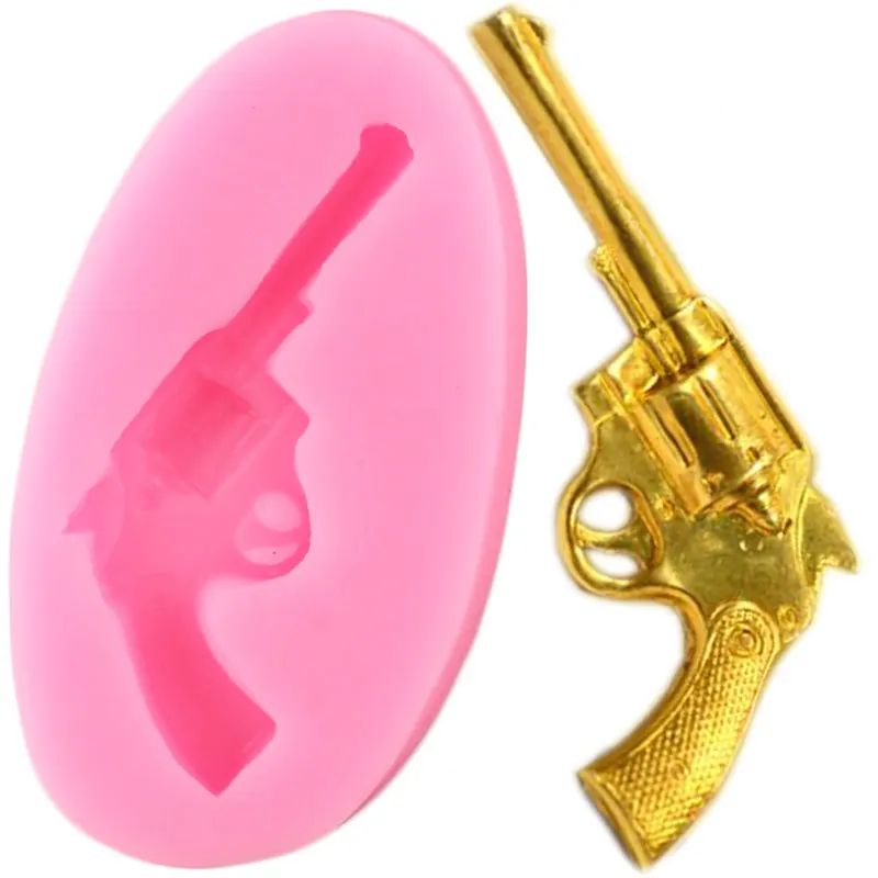 Revolver Handgun Silicone Mold Pistol Baby Birthday Cupcake Topper Fondant Cake Decorating Tools Candy Chocolate Gumpaste Molds