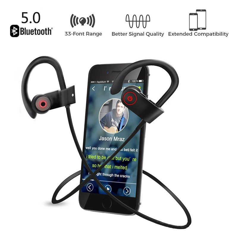 Sport Bluetooth Headphone Stereo Ear hook Wireless Earphones Waterproof Bluetooth 5 0 Headset With Microphone For iPhone Huawei