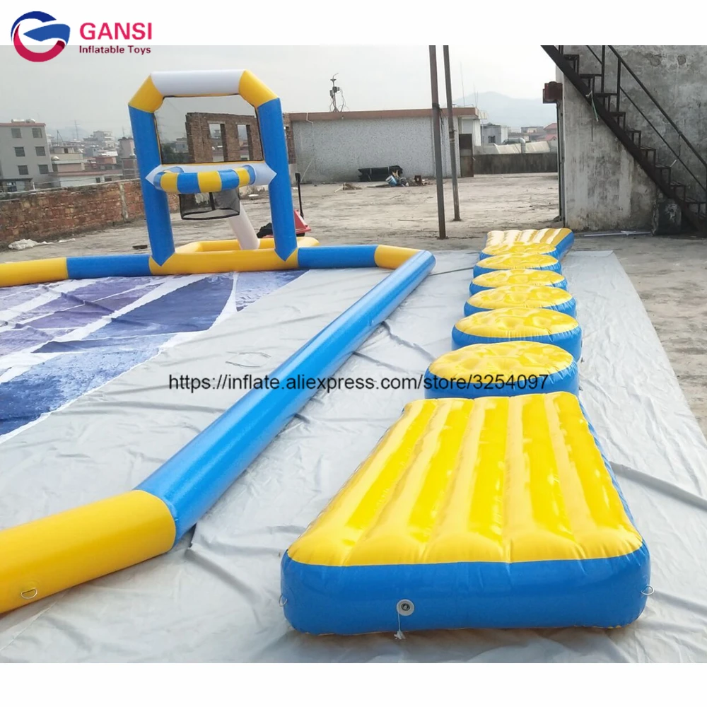 Free shipping 10m inflatable water mat obstacle course inflatable floating pontoon bridge with pallets