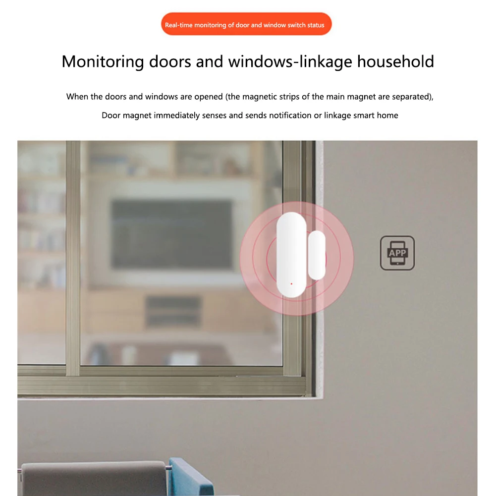 

Garage Voice Sensing Battery Powered Magnetic Anti Theft Alarm Door Sensor APP Control Wireless 2.4G WIFI For Alexa Google Home