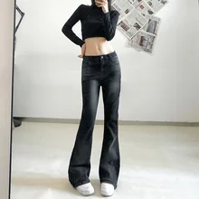 

Flare Pants Jeans Women Mid Waist Denim Micro Flare Pants Slim Boot Cut Trousers Vintage Fashion Y2k Tie Dye Casual Streetwear