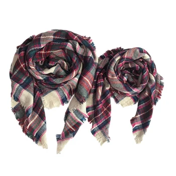

Parent-Child Scarf Women Plaid Warm Shawls Kids Wrap Triangular Scarf for Girls