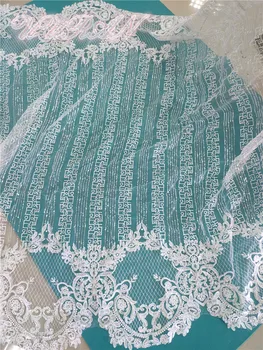 

African French Sequins Lace Fabric 2019 High Quality Lace White Lace Fabric Nigerian Tulle Mesh Lace Fabrics for Wedding