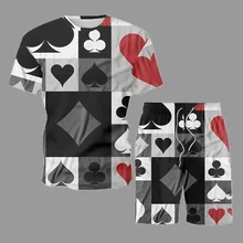 2021 Trendy Men's Summer Set Short Sleeve T-Shirt and Shorts Suit Poker Graphic Print Hip Hop Tracksuit Beach Sets Man Outfits