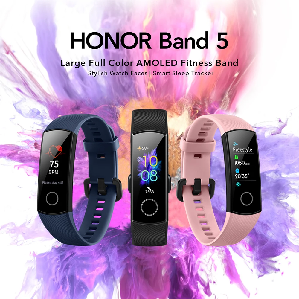 HUAWEI Honor Band 5 AMOLED Смарт Wirstband фитнес-браслет трекер пульсометр водонепроницаемый браслет Globle Версия