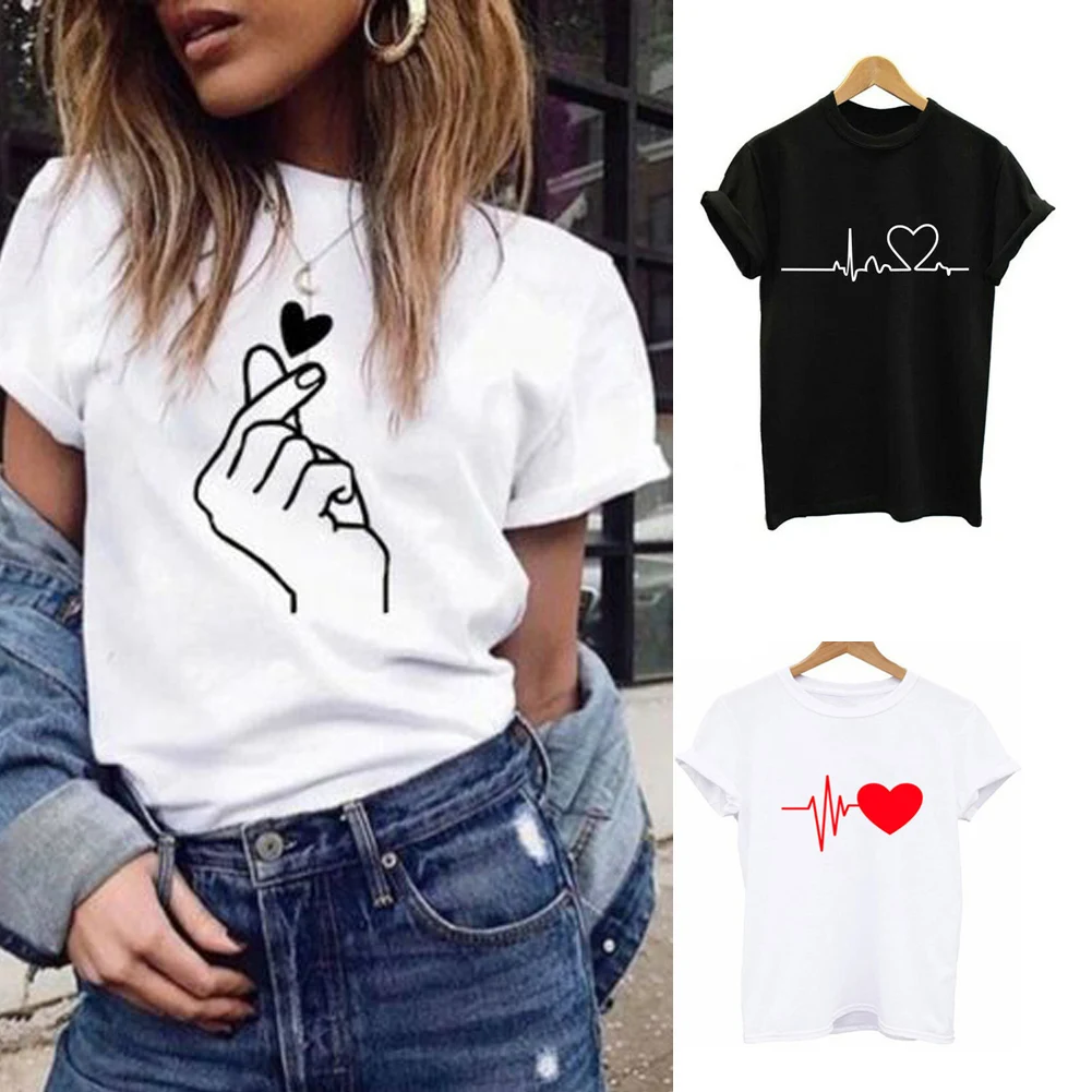 Женская футболка с короткими рукавами белая или черная Повседневная принтом