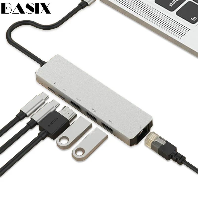 USB концентратор Basix Type C на Hdmi 4K Gigabit Ethernet Rj45 Lan адаптер для Mac book аксессуары