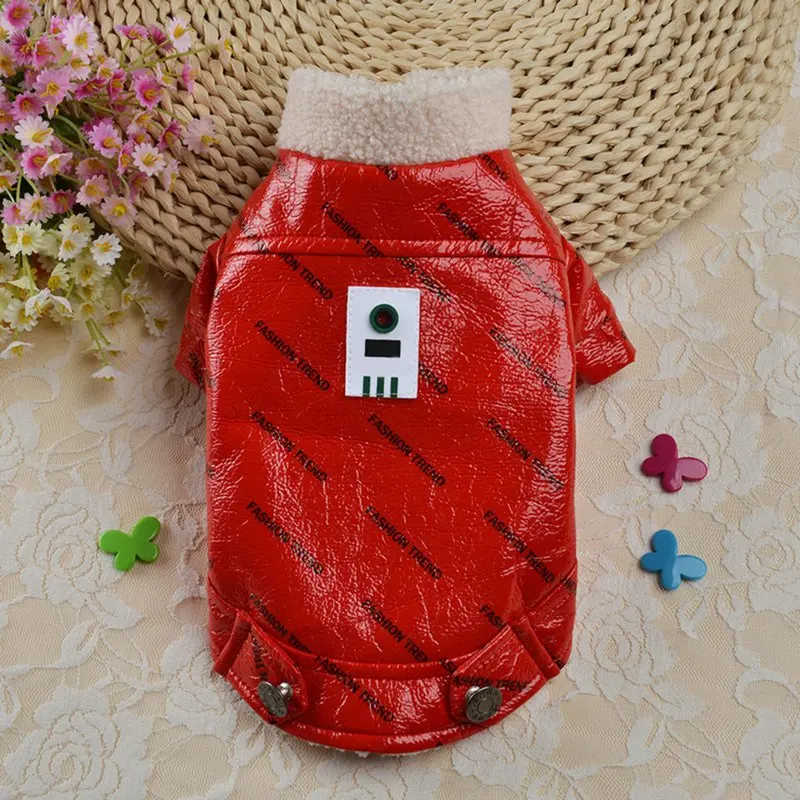 XS/S/M/L/XL Одежда для домашних животных Теплый костюм куртка для собак PU ветрозащитное модное пальто с кнопками для осени и зимы