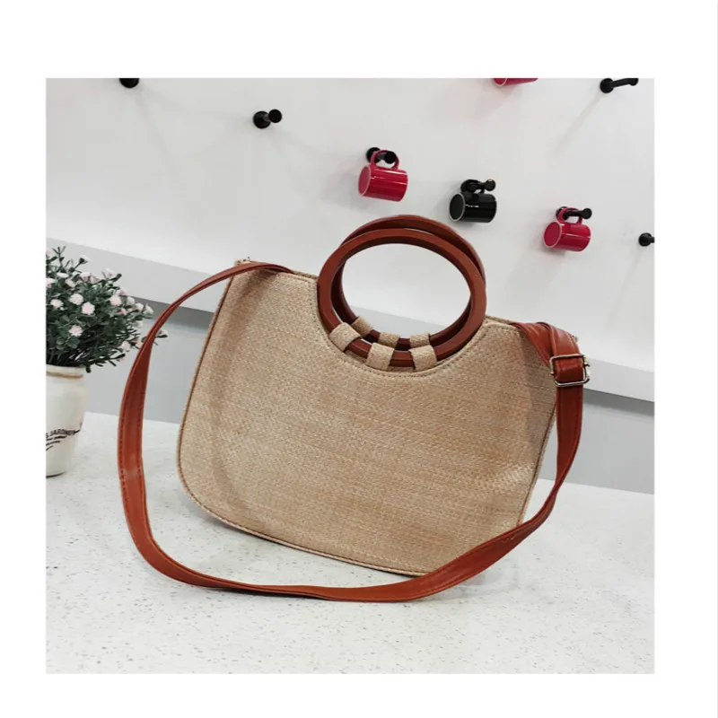 1 шт кольцо деревянная ручка тканая сумка трава тканая пляжная сумка