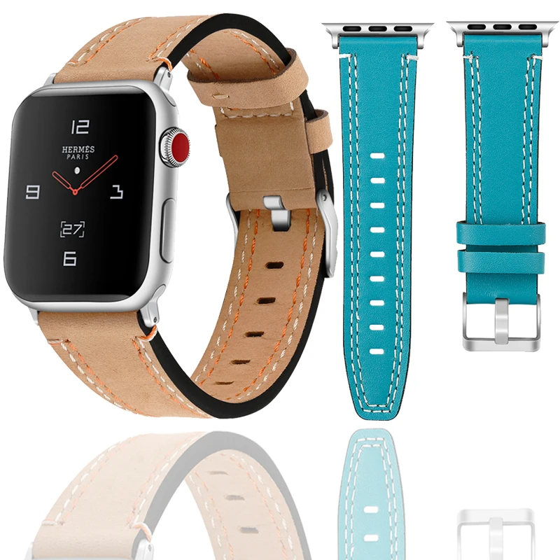 38/42 мм браслет для наручных часов Apple Watch, на возраст 1, 2, 3, 4, шила Матовый кожаный ремешок для часов из воловьей кожи замена в едином положении во время занятий легкой атлетикой для наручных часов iWatch, 4, версия 1, 2, 3, ремешок для часов