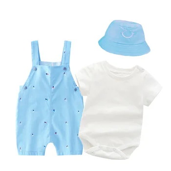 

100% Cotton 2020 Summer Baby Boys Clothing Suit Bodysuit+cap+pants 3pcs Boy Infant Birthday Party Clothing Set Birthday Party