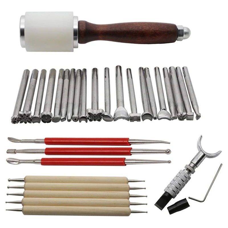 30Pcs Leather Carving Working Saddle Making Tools Set DIY Leather Craft Modelling Pen& Dual Tipped Leather Craft Tool Modeling