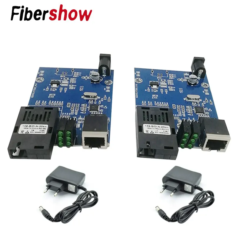 with power supply Медиа-конвертер волоконно-оптический к rj45 UTP 10/100M 1310/1550 волокна к ethernet-коммутатор волокна PCBA - Цвет: with power supply