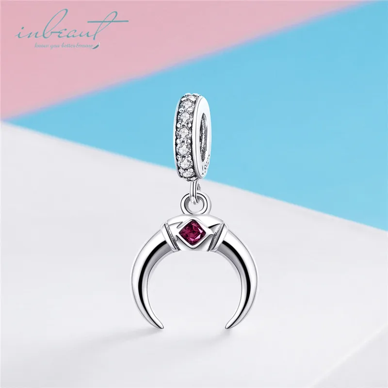 S925 стерлингового серебра fit Pandora браслет квадратное кольцо с красным Цирконом Подвески дизайн 925 изогнутый крюк бусины для подвесных цепей