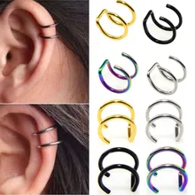 1 pçs clipe no envoltório brinco tragus 2 anéis de aço inoxidável orelha manguito clipe nariz anel falso piercing corpo jóias dilataciones falsas