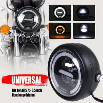 

5.7-6.5inch Universal Amber White Motorcycle Retro High/Low Beam LED Headlight Lamp Daytime Running Headlight With Bracket