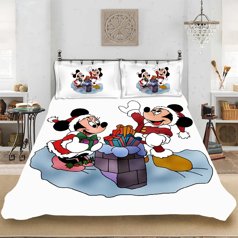 

Christmas Mickey Minnie King-Full Size Soft Bedding set Bedclothes Include Duvet Cover Pillowcase Print Home Textile Bed Linens